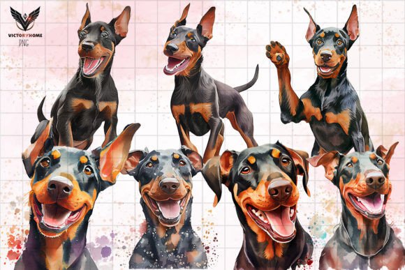 Download Happy Doberman Dog Watercolor Clipart - Doberman Collection