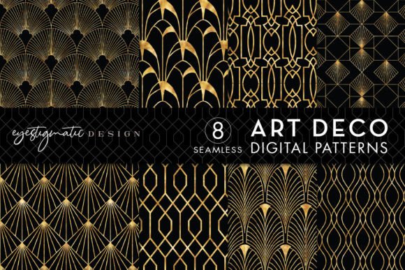 Download 8 Art Deco Patterns - Gold &amp; Black - Premium Resources